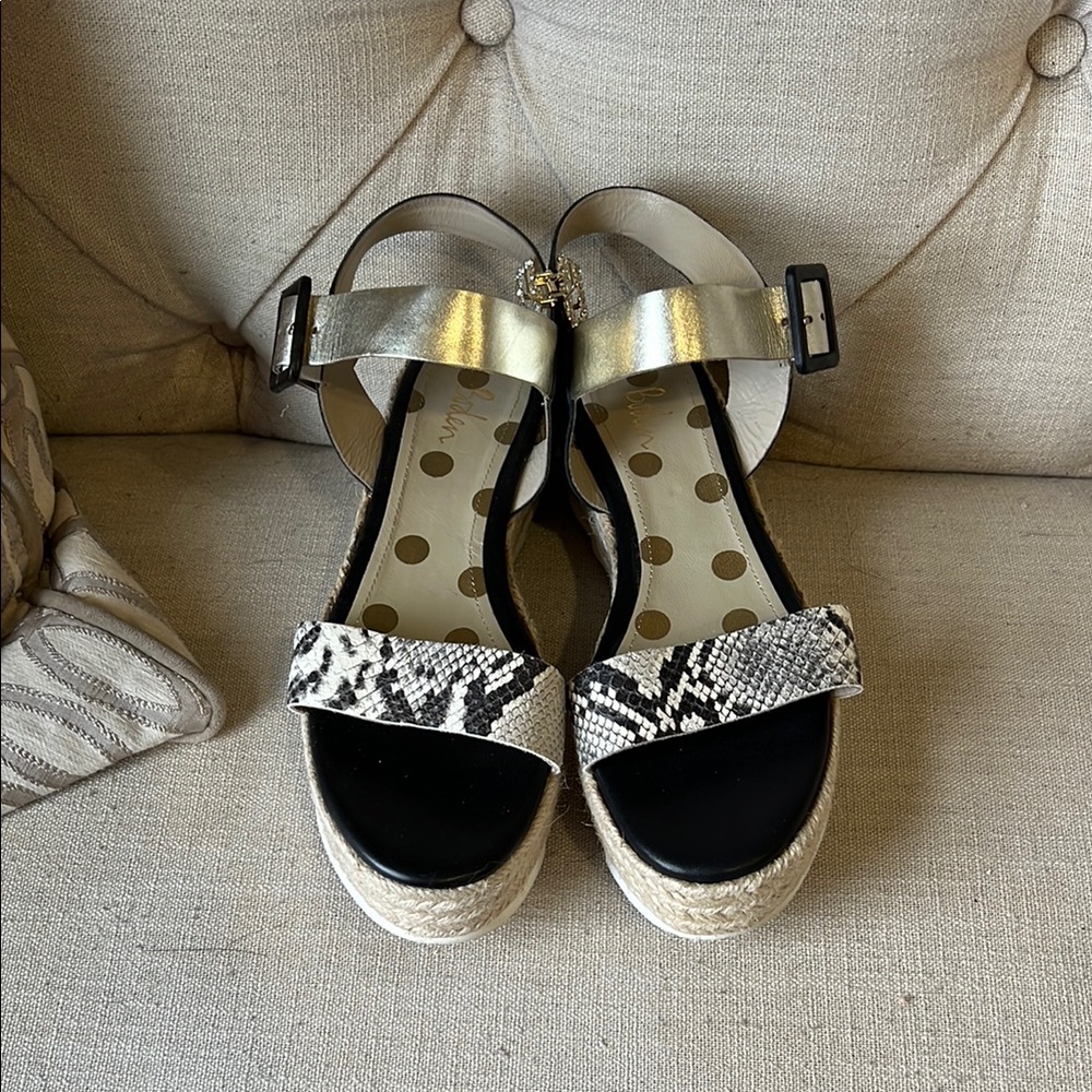 Boden Black and Silver Espadrille Sandals